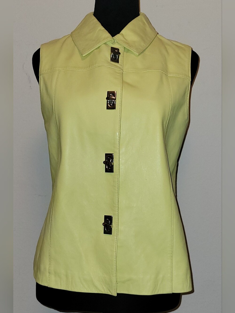 Lisa International Sleeveless Leather Vest in Lemon Yellow